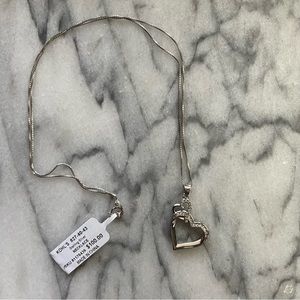 💕 NWT Sterling Silver Double Heart Necklace With Cubic Zirconia 💕